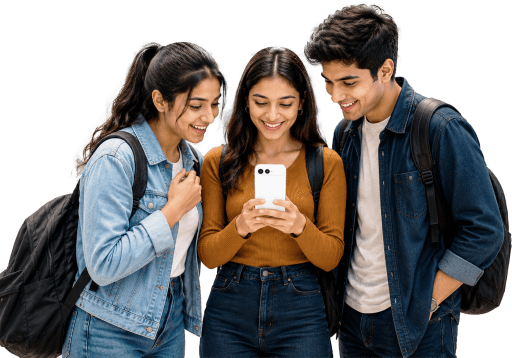 Three young content creators using a vivo phone